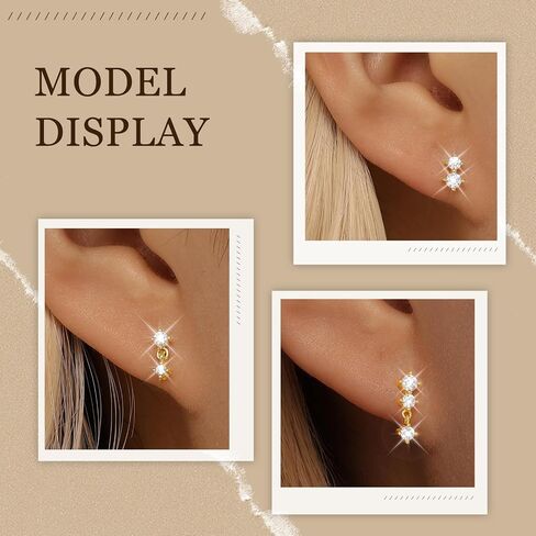 Gold Stud Earrings for Women, 14k Gold Plated Dainty Cartilage Earrings Set for Multiple Piercing Hypoallergenic Earrings Trendy for Women, 3 Pairs in Saudi Arabia