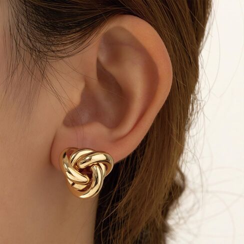 Gold Silver Knot Stud Earrings for Women Statement Button Stud Earrings Minimalist Small Earrings in Kuwait