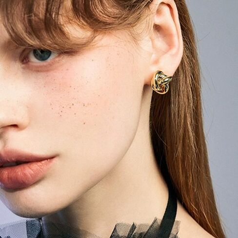 Gold Silver Knot Stud Earrings for Women Statement Button Stud Earrings Minimalist Small Earrings in Kuwait