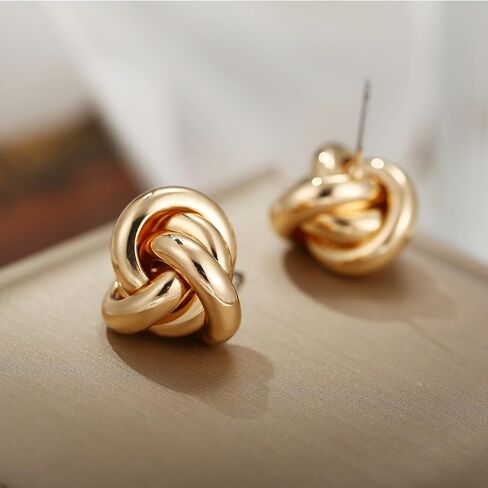 Gold Silver Knot Stud Earrings for Women Statement Button Stud Earrings Minimalist Small Earrings in Kuwait