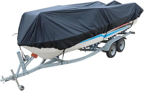 Waterproof Heavy Duty 210D Boat Cover Trailerable Fishing Ski Bass V-Hull Tri-Hull Runabouts Black in Saudi Arabia