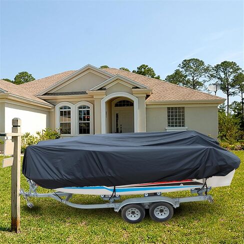 Waterproof Heavy Duty 210D Boat Cover Trailerable Fishing Ski Bass V-Hull Tri-Hull Runabouts Black in Saudi Arabia