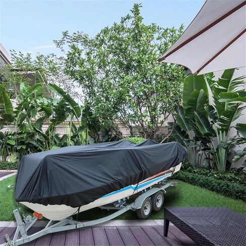 Waterproof Heavy Duty 210D Boat Cover Trailerable Fishing Ski Bass V-Hull Tri-Hull Runabouts Black in Saudi Arabia
