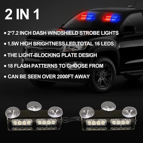 ASPL 2x7.2 Inch Dash Emergency Strobe Lights 16LED Hazard Flashing Warning Traffic Advisor Lights Interior Front/Rear Windshield Safety Deck Split Light Bar For Trucks Vehicles Cars(Amber/White) in Saudi Arabia