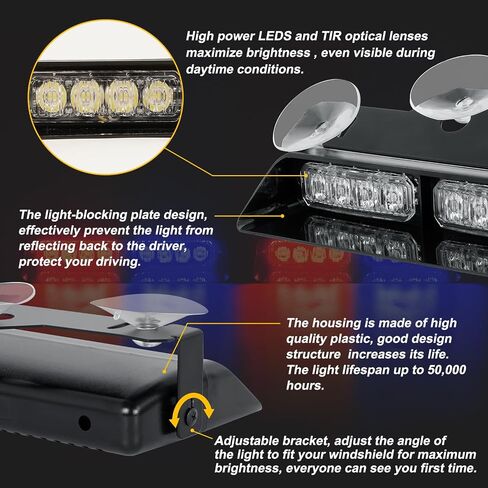 ASPL 2x7.2 Inch Dash Emergency Strobe Lights 16LED Hazard Flashing Warning Traffic Advisor Lights Interior Front/Rear Windshield Safety Deck Split Light Bar For Trucks Vehicles Cars(Amber/White) in Saudi Arabia