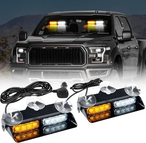 ASPL 2x7.2 Inch Dash Emergency Strobe Lights 16LED Hazard Flashing Warning Traffic Advisor Lights Interior Front/Rear Windshield Safety Deck Split Light Bar For Trucks Vehicles Cars(Amber/White) in Saudi Arabia