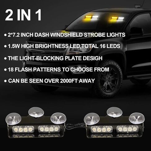 ASPL 2x7.2 Inch Dash Emergency Strobe Lights 16LED Hazard Flashing Warning Traffic Advisor Lights Interior Front/Rear Windshield Safety Deck Split Light Bar For Trucks Vehicles Cars(Amber/White) in Saudi Arabia
