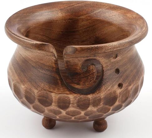 وعاء الغزل - أوعية غزل خشبية للكروشيه ذات ثقوب، تمنع الانزلاق والتشابك، وعاء حياكة مصنوع يدويًا هنديًا هدية عيد الأم لمحبي الحياكة - أبيض in Kuwait