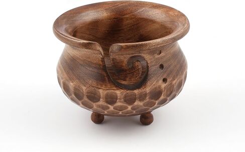 وعاء الغزل - أوعية غزل خشبية للكروشيه ذات ثقوب، تمنع الانزلاق والتشابك، وعاء حياكة مصنوع يدويًا هنديًا هدية عيد الأم لمحبي الحياكة - أبيض in Kuwait