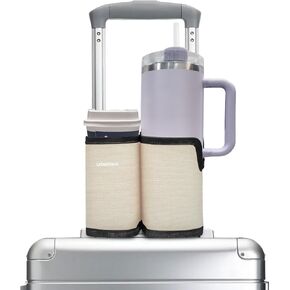 2 in 1 Luggage Cup Holder for Suitcase Airplane Drink Carrier Off-White | Airplane cup holder|Portable|for stanley cup|Hands Free|Coffee Beverage Organizer Gifts for Travelers in Kuwait