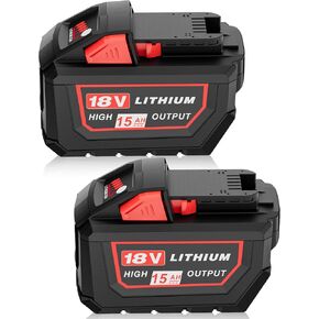 15.0Ah M-18 Battery High Output Replacement for Milwaukee 18V Battery 2Pack | Replacement for Milwaukee 18 Volt Batteries 48-11-1862 48-11-1852 48-11-1880 Compatible with Milwaukee 18V Power Tools in Kuwait