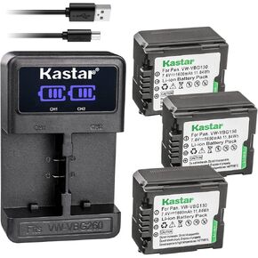 Kastar 1-Pack VW-VBG130 Battery and LED2 USB Charger Compatible with Panasonic HDC-SX5 HDC-SX5EB-S HDC-SX5EG-S HDC-SX5GCS-S HDC-SX5GK HDC-TM10 HDC-TM10K HDC-TM10S HDC-TM15 HDC-TM20 HDC-TM20K Camera in Kuwait