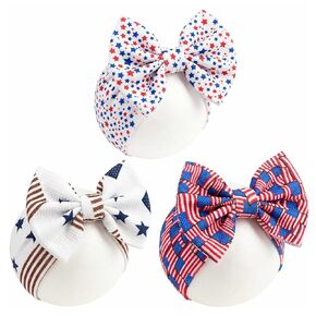 4th of July Baby Girl Bows Headbands with American Flag and Stars,3Pcs 6.3 inches Hair Bows Headband for Girls,Independence Day Hair Accessories for Newborn Infant Toddler,Baby Showers Gifts in Saudi Arabia