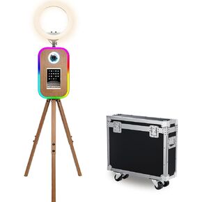 Photo Booth Compatible with iPad 10.2"-13" and Camera, Tripod Photobooth Machine with Flight Case & Instant Printing for Rental Parties Events (Wood, Photo Booth + Camera) in Saudi Arabia