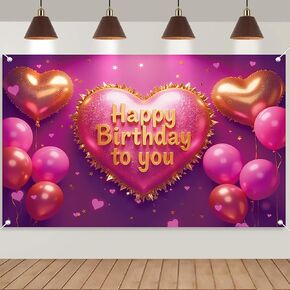 Pink Happy Birthday Backdrop for Women Hot Pink Happy Birthday Banner－70.8x43.3 inch Reusable Birthday Party Decorations in Kuwait
