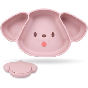 Silicone Suction Plate for Babies & Toddlers | Dog Shape 3 Compartment Divided Baby Led Weaning Plate, BPA-Free Non-Toxic, Dishwasher & Microwave Safe (Blush Pink) in Saudi Arabia