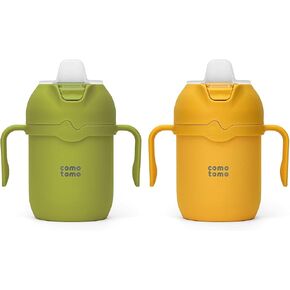 Comotomo Toddler Tumbler Set – Insulated Tumblers (Green & Yellow) to keep drinks warm and cold – Spill Resistant Cups for Toddlers Learning Independent Drinking in Saudi Arabia