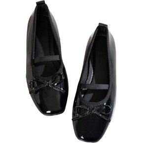 GORGLITTER Women's Cute Leather Ballet Flats with Bow Slip On Dressy Dress Shoes Square Toe Ballerina Flats in Kuwait