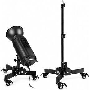 7.8"-28" Low Base Rolling Light Stand with Wheels | Heavy-duty rolling floor stand with 7.8"-28" height adjustment, 10kg load capacity, and 3-way mounting options. in Kuwait