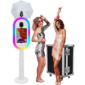 Photo Booth for iPad 10.2"-13" and for DSLR Camera, Height Adjustable | Photo Booth with Flashlight, Portable Selfie Photobooth Machine for Wedding Party Events (White, Photo Booth+Printer) in Kuwait