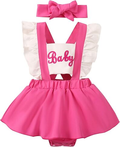 Infant Boys Girls Fly Sleeve Ruffles Prints Romper Dress Jumpsuit Newborn Bodysuits Clothes 1st (Pink, 9-12 Months) in Kuwait