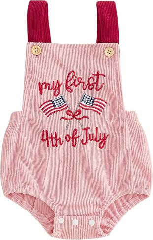 SAYOO Newborn Baby Boy Girl 4th of July Romper Sleeveless American Flag Embroidery Halter Jumpsuit Infant Patriotic Playsuit in Kuwait