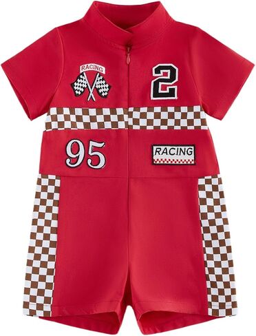 Baby Boy Girl Race Car Outfit Checkered 1st Birthday Racing Season Romper Car Themed Clothes in Saudi Arabia
