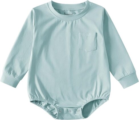 Jimonda Baby Bubble Romper Long Sleeve Bodysuit T-Shirt | 100% Cotton,Solid Color,Baby Summer Clothes,Button T-Shirt Outfits,Funny,Sliky Soft,Breathable, Stretchy, Gentle on skin in Kuwait