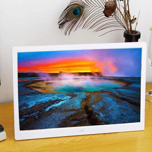 Photo Frame 15-inch high-Definition LED Digital Electronic Commercial Advertising Machine Supports Calendar, Clock, Video/Music Playback Gift (White) in Kuwait