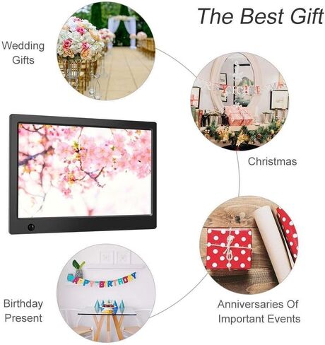 13 Inch Digital Photo Frame Alarm Clock Slideshow Mp3/4 Player Remote Control Kit,White (Black) (Black) in Kuwait
