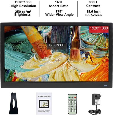 15.6 inch IPS Screen Multi-Function Full Format Digital Photo Frame Video Advertising Machine high Resolution Electronic Photo Frame Black/White 1080P Gift (Black) in Kuwait