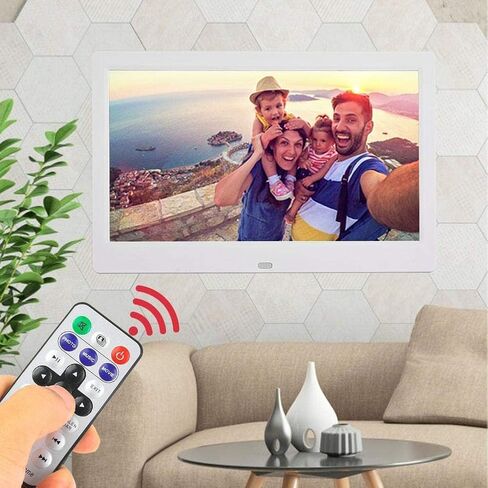 10Inch Digital Photo Frame, 1024 * 600 16:9 Tft Digital Screen, Wireless Remote Control Photo Frame, Support - Memmory Card/U Disk 32Gb, Av/Mp4/Mp3/Jpg/Jpeg, Clock/Calendar, (Black) (White) in Kuwait