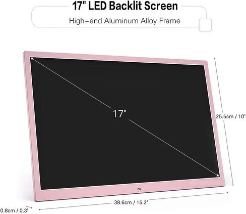 Digital Picture Frame, 17 inch Digital Photo Frame,1440 * 900 HD IPS Display, Support Photo, Music, Calendar with Built in Speakers with Remote Control (Localgold) (Rosegold) in Kuwait