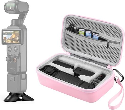 BRDRC Mini Tripod Pink Hard Storage Case for Pocket 3, Magnetic Desktop Stand Protective Carrying Bag with Wrist Strap Carabiner for DJI Osmo Pocket 3, Xtra Muse Accessories in Kuwait