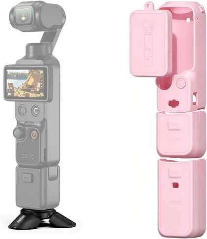 BRDRC Mini Tripod Pink Silicone Protective Cover for Pocket 3, Magnetic Desktop Stand Scratch Resistant Lens Sleeve for DJI Osmo Pocket 3 Xtra Muse Accessories in Kuwait