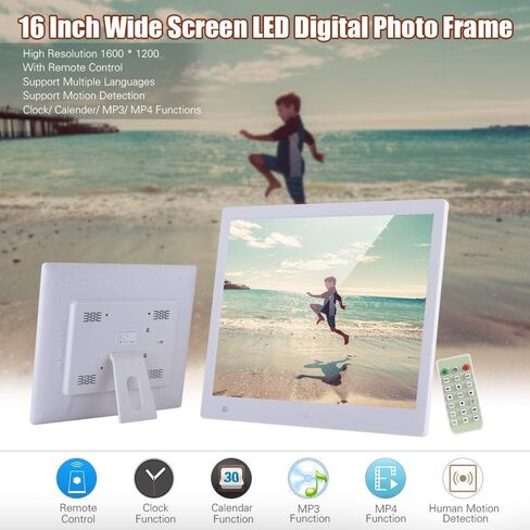 16 Inch Digital Photo Frame, Digital Picture Frame 1600 * 1200 High Resolution Full IPS HD Picture Video Frame with MP3 Music, Calendar, Alarm Clock, Video Player,supports Multiple File Formats in Kuwait