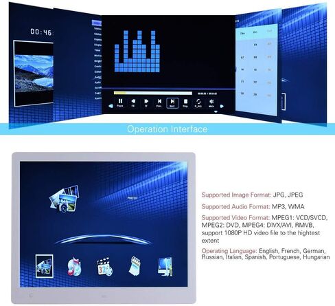 16 Inch Digital Photo Frame, Digital Picture Frame 1600 * 1200 High Resolution Full IPS HD Picture Video Frame with MP3 Music, Calendar, Alarm Clock, Video Player,supports Multiple File Formats in Kuwait