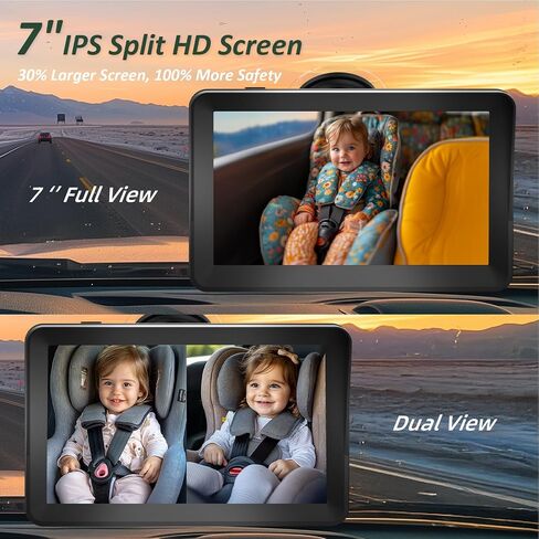 7" Baby Car Camera Dual Seat Cameras Baby Monitor for 2 Kids | 1080P Split Screen, Backseat Rear-Facing Mirror for Baby, Auto-Dimming Night Vision, 150° Wide-Angle, Anti-Glare Plug & Play in Kuwait