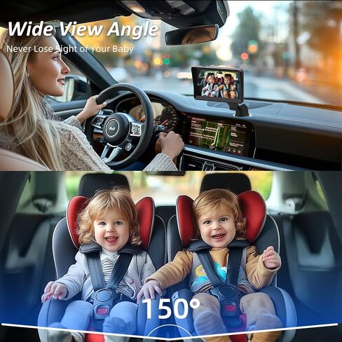 7" Baby Car Camera Dual Seat Cameras Baby Monitor for 2 Kids | 1080P Split Screen, Backseat Rear-Facing Mirror for Baby, Auto-Dimming Night Vision, 150° Wide-Angle, Anti-Glare Plug & Play in Kuwait