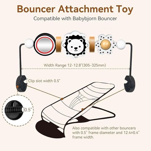 Baby Bouncer Toy Bar, Compatible with Baby Bjorn Bouncer, Wooden Baby Bouncer Toy Bar with Mirror, Child-Friendly Materials, Rotatable Baby Sensory Toy for Babies in Kuwait