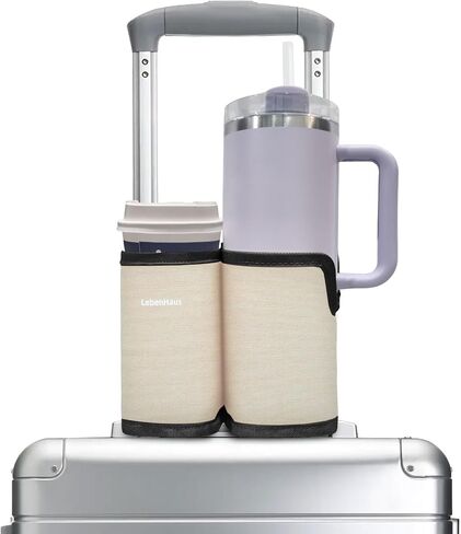 2 in 1 Luggage Cup Holder for Suitcase Airplane Drink Carrier Off-White | Airplane cup holder|Portable|for stanley cup|Hands Free|Coffee Beverage Organizer Gifts for Travelers in Kuwait