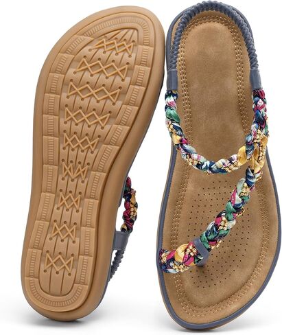 Womens Flat Sandals for Summer: Breathable & Lightweight for Casual Walking - Elastic Strap & Bohemia for Dressy Confidence in Kuwait