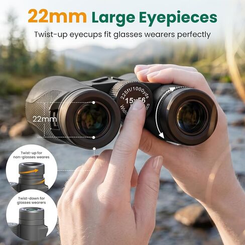 Aurosports 15x56 Binoculars for Adults High Powered Cruise Ship Bird, BAK4 | Bird Watching, FMC, Large View, Large Lens, Clear Low Light Vision, Wide IPD Range, Non-Slip, Hunting Travel, Gift Men Black in Kuwait