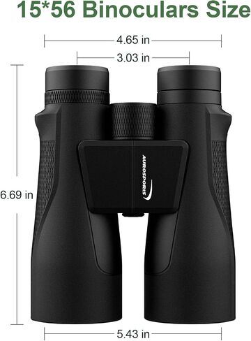 Aurosports 15x56 Binoculars for Adults High Powered Cruise Ship Bird, BAK4 | Bird Watching, FMC, Large View, Large Lens, Clear Low Light Vision, Wide IPD Range, Non-Slip, Hunting Travel, Gift Men Black in Kuwait