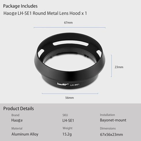 Haoge LH-SE1 Metal Lens Hood for Sony RX1 RX1R RX1R II III rx1m2 m3 Digital Camera Accessories Replaces LHP-1, Sony FE 24mm F1.8, 55mm F1.8 ZA, FE 35mm F2.8 ZA Lens in Kuwait