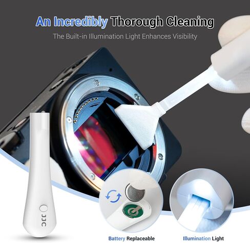 Upgraded Camera Sensor Cleanning Kit with Bright Built in Light Cleaner Handle & 10PCS 24MM Full Frame Sensor Cleaning Swabs & Sensor Cleaning Solution for Full-Frame Sensor CCD and CMOS Sensors Clean in Kuwait