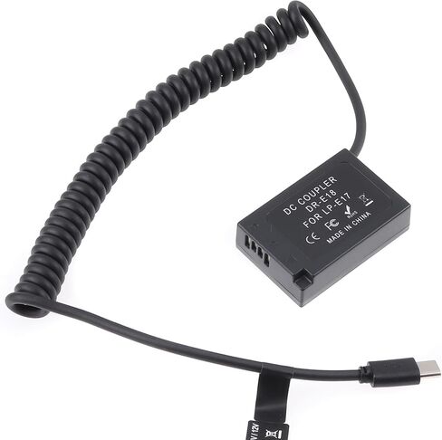 USB Type-C to LP-E17 Dummy Battery DR-E18 Coupler Power Cable Adapter for Canon EOS R50 R50V R8 R10 RP 77D 200D Mark II 250D 750D 760D 800D 850D T6i T6s T7i T8i SL2 Camera in Kuwait
