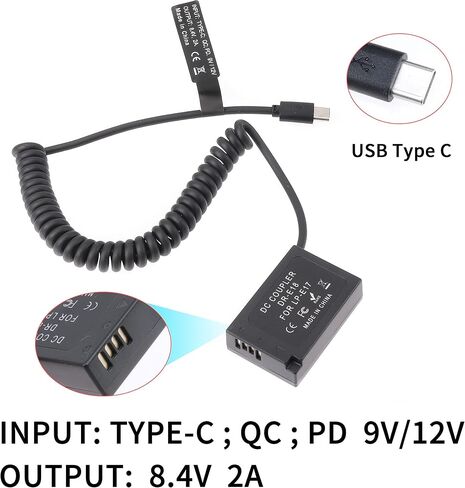 USB Type-C to LP-E17 Dummy Battery DR-E18 Coupler Power Cable Adapter for Canon EOS R50 R50V R8 R10 RP 77D 200D Mark II 250D 750D 760D 800D 850D T6i T6s T7i T8i SL2 Camera in Kuwait