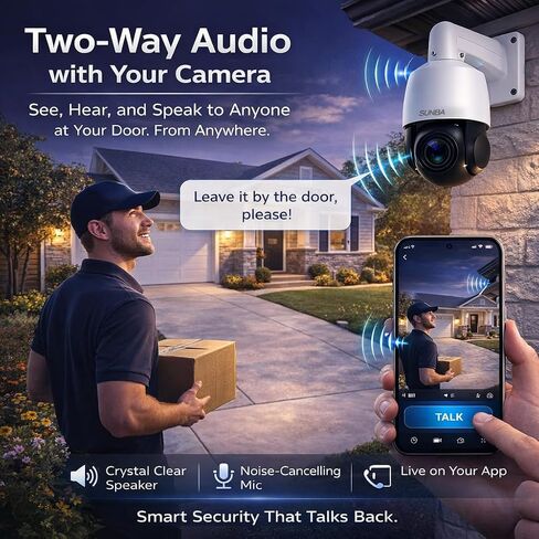 SUNBA 4K PTZ Security Camera Outdoor, 20X Optical Zoom PoE IP Camera with AI Human Tracking, Auto Tracking, Two-Way Audio, 360° Pan 90° Tilt, Dual Power PoE/DC, Smart Night Vision, ONVIF-Compatible in Kuwait