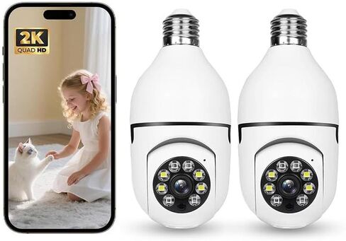 Hawkray 2PS 2K 3MP Light Bulb Security Camera Wireless Outdoor/Indoor - Dual Band 5G & 2.4GHz WiFi,355° Pan-Tilt,Motion Detection,Color Night Vision,Two-Way Audio,Alarm Notification,Easy Installation in Kuwait